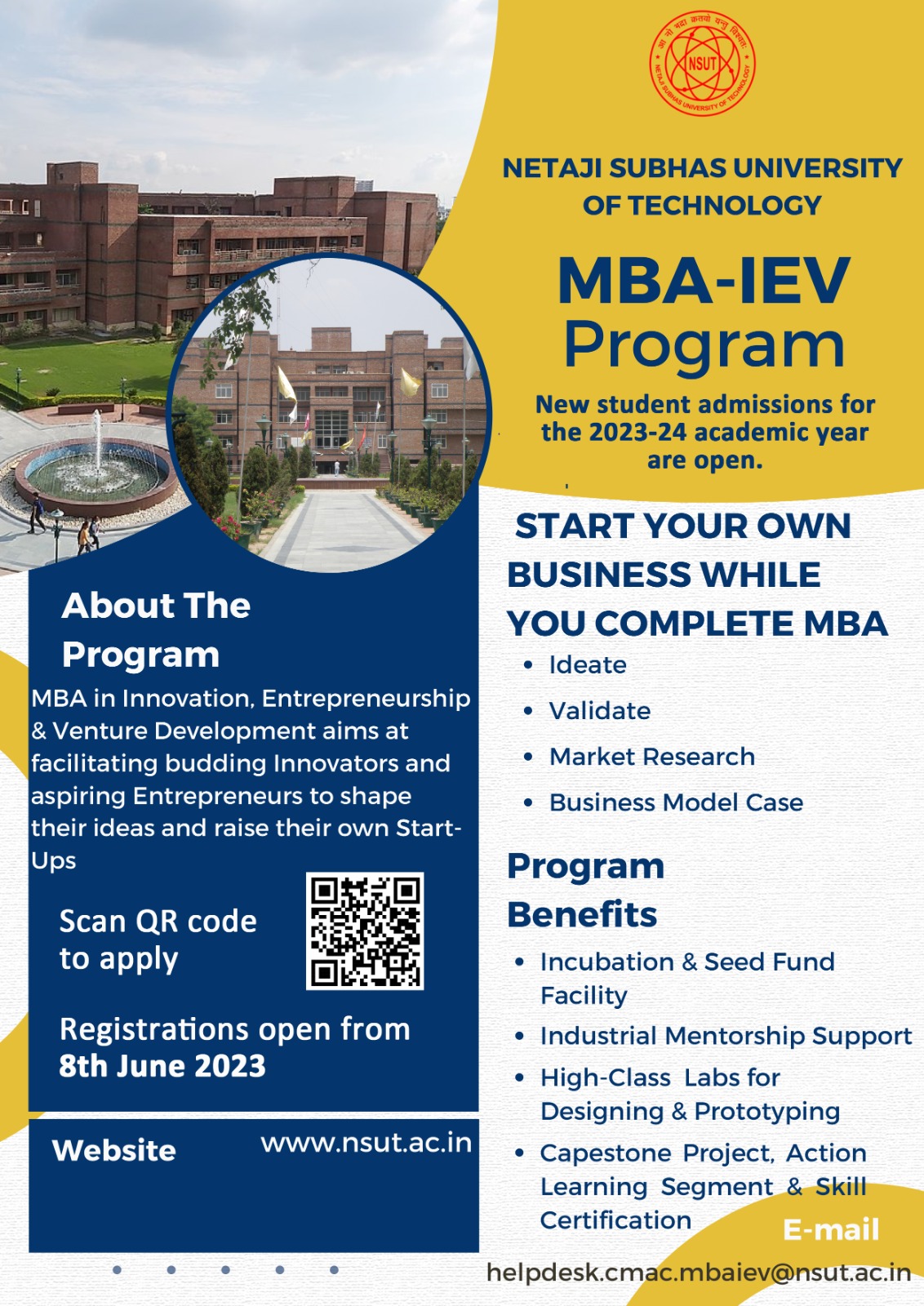 Admissions for MBA IEV session 2023-24 is open now